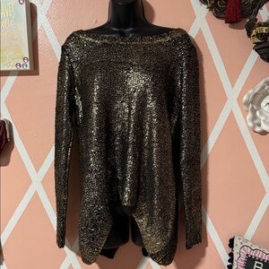 Alberto Makali Black and Gold Textured Top